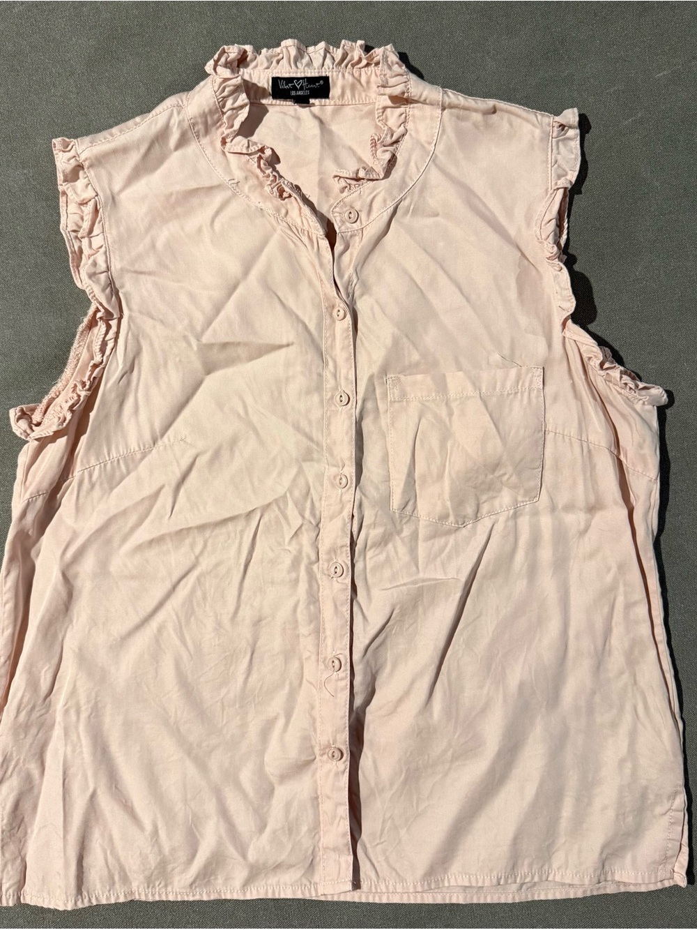 Velvet Heart Blush Pink Sleeveless Ruffle Button-Up Top